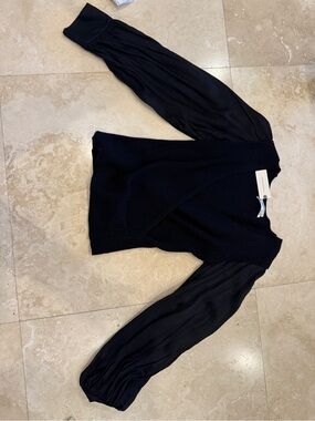 Anthropologie Black Knit Bodice Blouson Sleeve Top